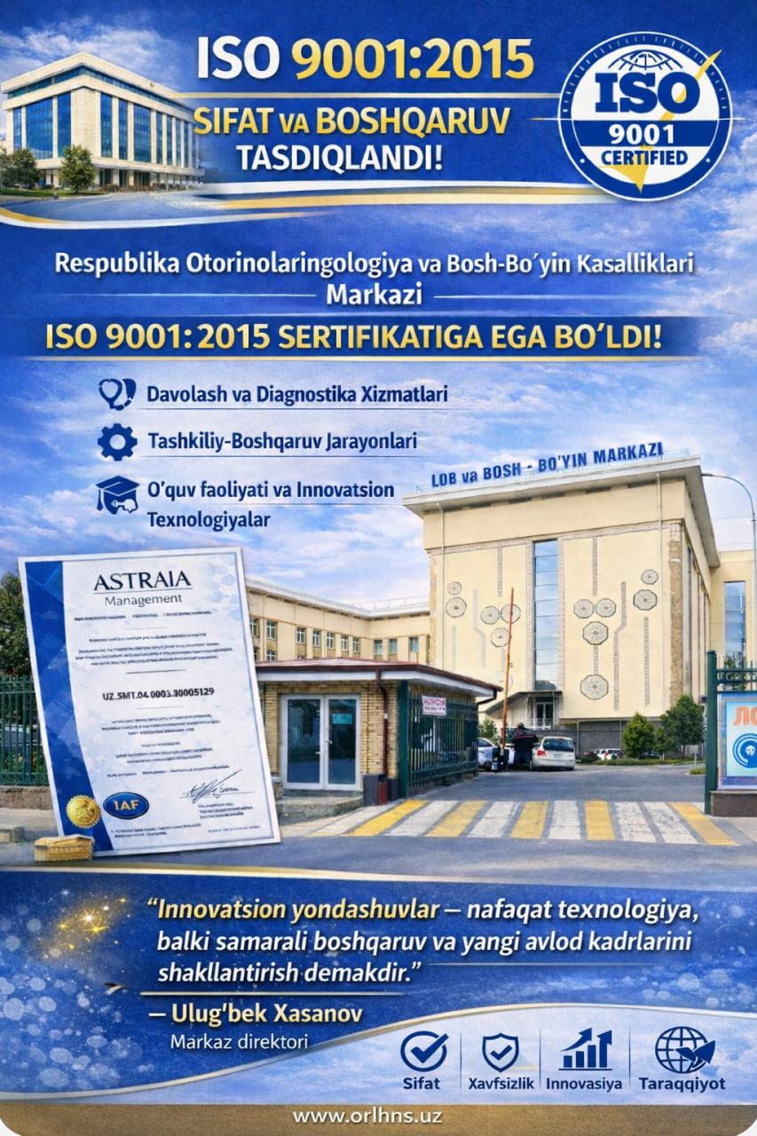 ISO 9001:2015 — Sifat menejmenti tizimi tasdiqlandi